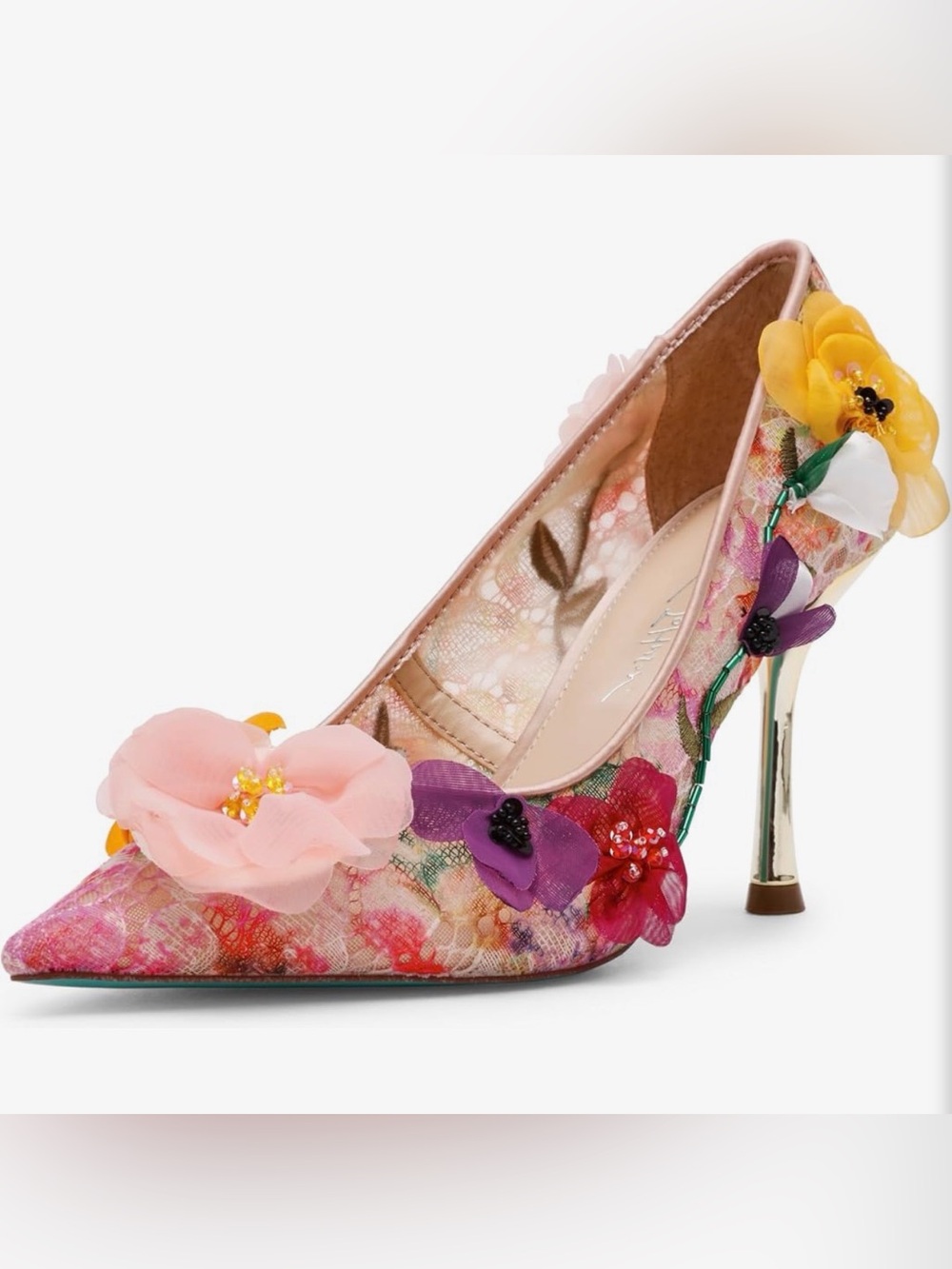 Wedding heels //Betsey Johnson Pink Floral 3D Flower Embellished High Heel Pump